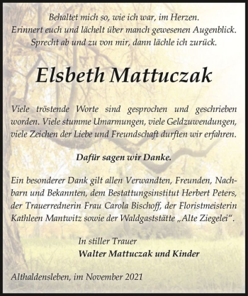 Traueranzeige von Elsbeth Mattuczak  von Magdeburger Volksstimme