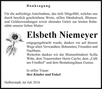 Traueranzeige von Elsbeth Niemeyer  von Magdeburger Volksstimme