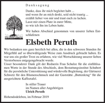 Traueranzeige von Elsbeth Peruth  von Magdeburger Volksstimme