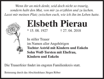 Traueranzeige von Elsbeth Pierau  von Magdeburger Volksstimme