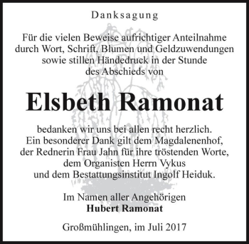 Traueranzeige von Elsbeth Ramonat  von Magdeburger Volksstimme