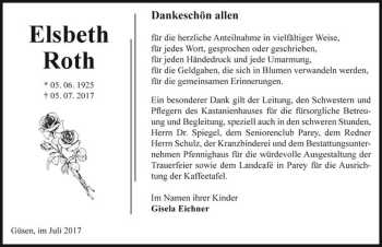 Traueranzeige von Elsbeth Roth  von Magdeburger Volksstimme