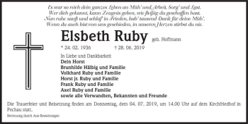Traueranzeige von Elsbeth Ruby (geb. Hoffmann)  von Magdeburger Volksstimme