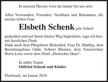 Traueranzeige von Elsbeth Schenk (geb. Scheel)  von Magdeburger Volksstimme