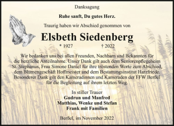 Traueranzeige von Elsbeth Siedenberg  von Magdeburger Volksstimme