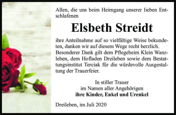 Traueranzeige von Elsbeth Streidt  von Magdeburger Volksstimme