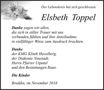 Traueranzeige von Elsbeth Toppel  von Magdeburger Volksstimme
