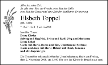 Traueranzeige von Elsbeth Toppel (geb. Rothe)  von Magdeburger Volksstimme