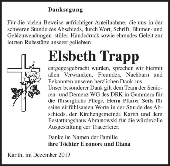 Traueranzeige von Elsbeth Trapp  von Magdeburger Volksstimme