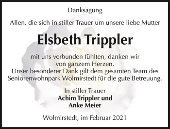 Traueranzeige von Elsbeth Trippler  von Magdeburger Volksstimme