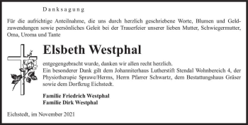 Traueranzeige von Elsbeth Westphal  von Magdeburger Volksstimme