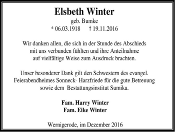 Traueranzeige von Elsbeth Winter (geb. Bumke)  von Magdeburger Volksstimme