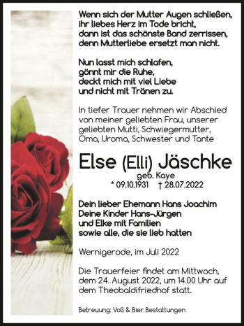 Traueranzeige von Else 