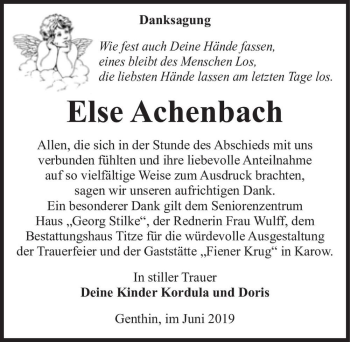 Traueranzeige von Else Achenbach  von Magdeburger Volksstimme