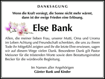 Traueranzeige von Else Bank  von Magdeburger Volksstimme