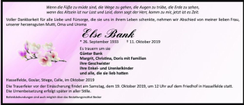 Traueranzeige von Else Bank  von Magdeburger Volksstimme