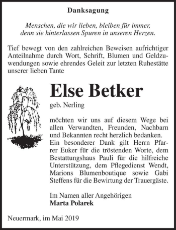 Traueranzeige von Else Betker (geb. Nerling)  von Magdeburger Volksstimme