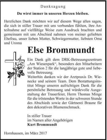 Traueranzeige von Else Brommundt  von Magdeburger Volksstimme