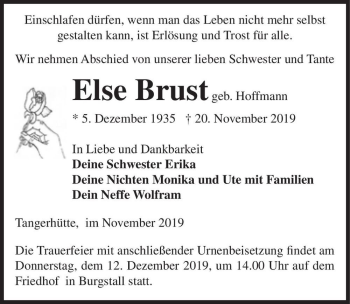 Traueranzeige von Else Brust (geb. Hoffmann)  von Magdeburger Volksstimme