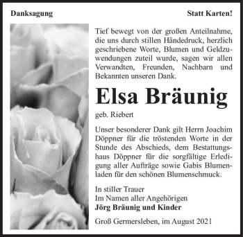 Traueranzeige von Else Bräunig (geb. Riebert)  von Magdeburger Volksstimme