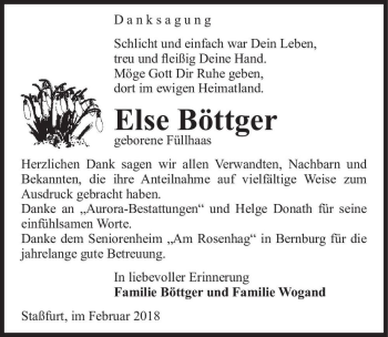 Traueranzeige von Else Böttger (geb. Füllhaas)  von Magdeburger Volksstimme