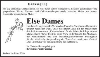 Traueranzeige von Else Dames  von Magdeburger Volksstimme
