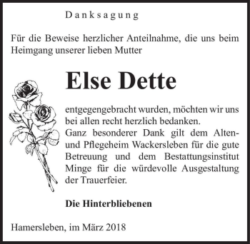 Traueranzeige von Else Dette  von Magdeburger Volksstimme