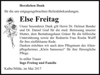 Traueranzeige von Else Freitag  von Magdeburger Volksstimme