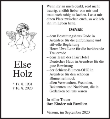 Traueranzeige von Else Holz  von Magdeburger Volksstimme