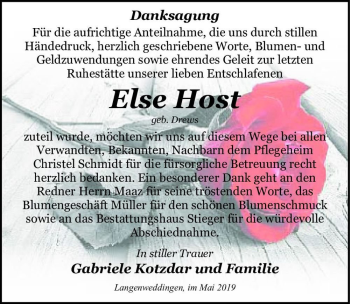 Traueranzeige von Else Host (geb. Drews)  von Magdeburger Volksstimme
