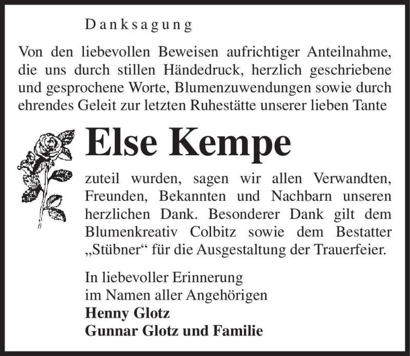  Traueranzeige für Else Kempe  vom 26.05.2018 aus Magdeburger Volksstimme