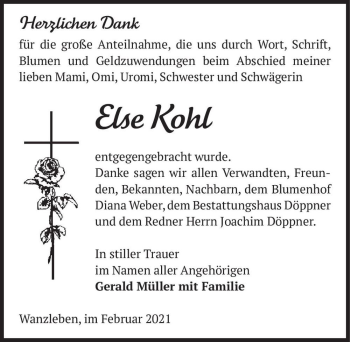 Traueranzeige von Else Kohl  von Magdeburger Volksstimme