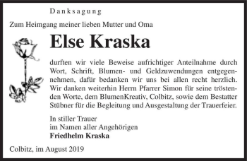 Traueranzeige von Else Kraska  von Magdeburger Volksstimme