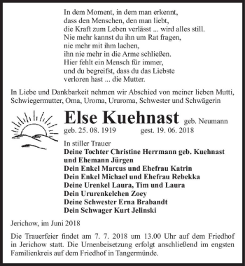 Traueranzeige von Else Kuehnast  von Magdeburger Volksstimme