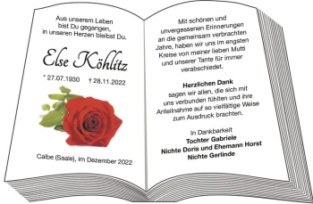 Traueranzeige von Else Köhlitz  von Magdeburger Volksstimme