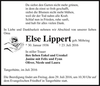 Traueranzeige von Else Lippert (geb. Möhring)  von Magdeburger Volksstimme