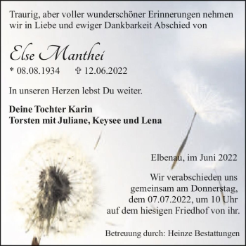 Traueranzeige von Else Manthei  von Magdeburger Volksstimme