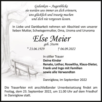 Traueranzeige von Else Meier (geb. Sturm)  von Magdeburger Volksstimme