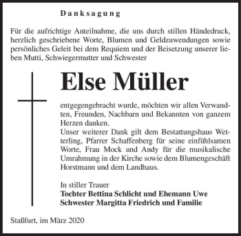 Traueranzeige von Else Müller  von Magdeburger Volksstimme