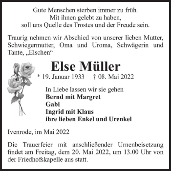 Traueranzeige von Else Müller  von Magdeburger Volksstimme