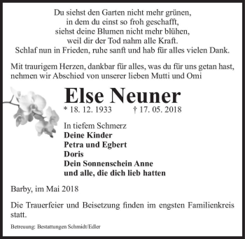 Traueranzeige von Else Neuner  von Magdeburger Volksstimme