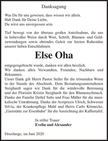 Traueranzeige von Else Oha  von Magdeburger Volksstimme