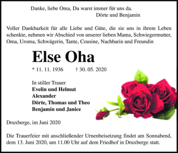 Traueranzeige von Else Oha  von Magdeburger Volksstimme