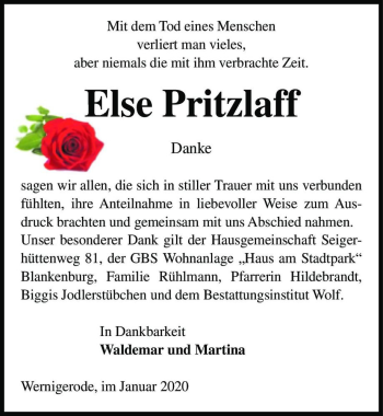 Traueranzeige von Else Pritzlaff  von Magdeburger Volksstimme