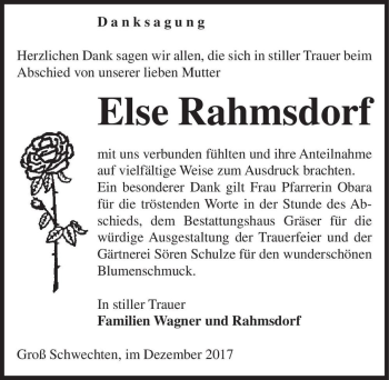 Traueranzeige von Else Rahmsdorf  von Magdeburger Volksstimme