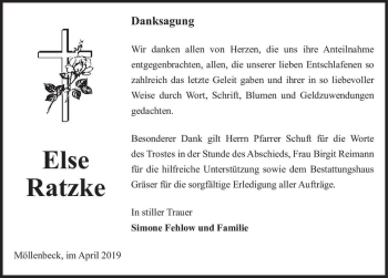 Traueranzeige von Else Ratzke  von Magdeburger Volksstimme