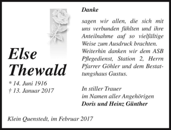 Traueranzeige von Else Thewald  von Magdeburger Volksstimme