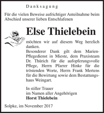 Traueranzeige von Else Thielebein  von Magdeburger Volksstimme
