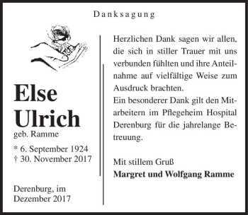 Traueranzeige von Else Ulrich (geb. Ramme)  von Magdeburger Volksstimme