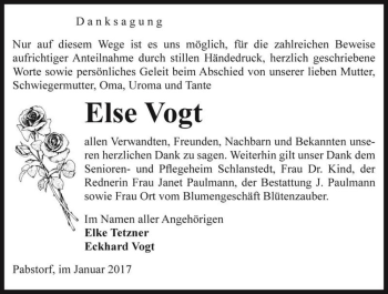 Traueranzeige von Else Vogt  von Magdeburger Volksstimme